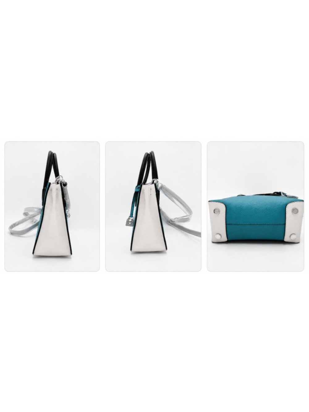 Michael Kors Mercer Small Pebbled Leather Satchel Crossbody Bag Teal White NWT - Picture 4 of 6